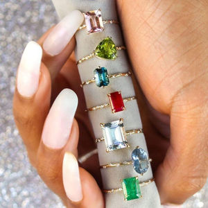 خواتم مخصصة مجوهرات نسائية من الفضة الإسترليني مطلية بالذهب أحجار كريمة أحجار كريمة صخرية كريستال زركون خواتم حجر القمر الطبيعي الأزرق - Product Image 5