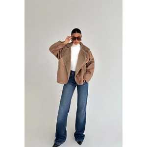 เสื้อแจ็คเก็ตติดกระดุมสำหรับผู้หญิงสีแทน - Product Image 3