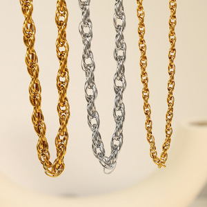 Chunky <b>Braided</b> Gold Plated Stainless Steel Necklace And Bracelet Set For Women Party Jewelry Fashion Chain <b>Accessories</b> - Product Image 3
