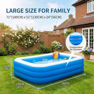 Inflatable Family Swimming <b>Pool</b> Large Blow Up <b>Pool</b> Durable Thickened Backyard Garden Outdoor Summer Water Party <b>Pool</b> 71x51x24 In - Product Image 4