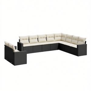 Conjunto de Sofás de Ratán Modernos para Exteriores, Color Negro con Cojines Crema, Resistentes a los Rayos UV, Muebles de Jardín de PE Tejido, Diseño Contemporáneo - Product Image 1