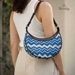 Handcrafted Chevron Crescent Bag Blue <b>Shoulder</b> Purse Half Moon Hobo Bag Boho Crossbody Bulk Export India - Product Image 2