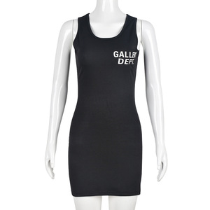 C1287 Großhandel New <span class=keywords><strong>Fashion</strong></span> Einfache Designer Brief druck Solid Knitted Women Casual Sun Dress - Product Image 5