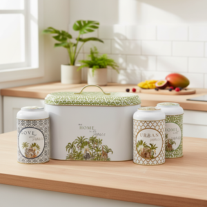 Juego de cocina de caja de lata redonda de 4 piezas, tapa de cúpula, jungla Tropical, un exuberante paraíso de la naturaleza y la vida silvestre, diseño Forrest - Product Image 3