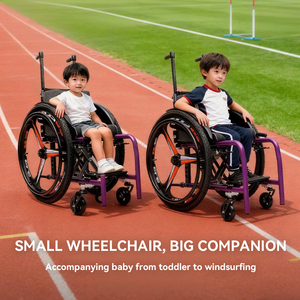 <span class=keywords><strong>Silla</strong></span> de <span class=keywords><strong>Ruedas</strong></span> Manual Plegable Ligera y Compacta de Aleación de Aluminio CE para Viajes al Aire Libre, Color Morado para Niños, Asiento de 28-36 cm - Product Image 3