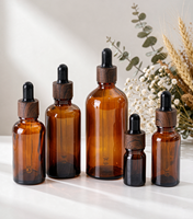 Flacons compte-gouttes en verre ambré anti-UV de 5 ml à 100 ml, vides, avec compte-gouttes en bois foncé pour soins de la peau - Vente en gros