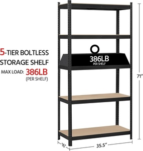 Pack 3 Heavy-Duty Customizable Colors Steel Boltless Plug-In Garage Storage Shelves 5-Layer <strong>Racking</strong> for Workshop <strong>Shed</strong> Stockroom - Product Image 2