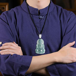 หยกธรรมชาติพระโพธิสัตว์อวโลกิเตศวาระจี้หยกน้ำเงินหยกชนิดน้ำสีฟ้าสไตล์จีน UNISEX ดีไซน์ดั้งเดิม GY04 - Product Image 5