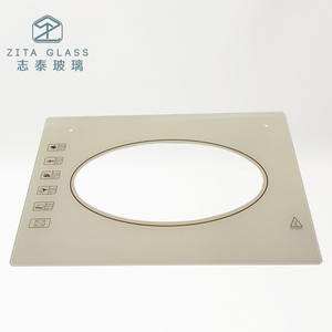 Tùy Chỉnh Lò Vi Sóng Cửa Kính Màu Be Chịu Nhiệt Lụa Màn Hình Thủy Tinh Bảng Điều Chỉnh Hình Bầu Dục Sử Dụng Lỗ Làm <span class=keywords><strong>CNC</strong></span> Kính Cho Lò - Product Image 2