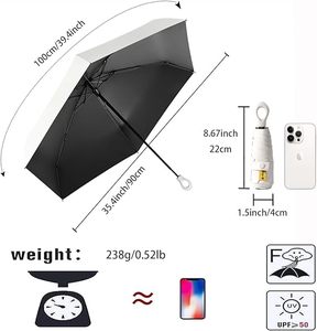 Parapluie pliant compact classique manuel – Petit parapluie de voyage portable anti-UV/UPF 50+ avec poignée annulaire et revêtement noir en tissu polyester - Product Image 3