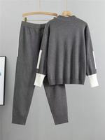 Ensemble 2 pièces tricoté automne 2026 : Pulls à manches longues élégants, respirants, écologiques, coupe ample pour femme (hauts et pantalons)