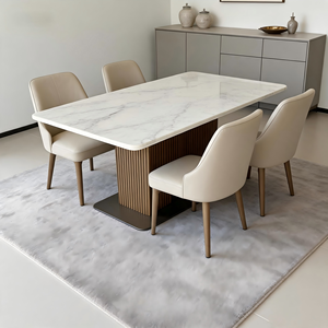 Design <b>White</b> Marble Top Solid Wood Base Dining <b>Tables</b> - Product Image 2