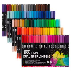 Ensemble de 120 stylos pinceaux à double pointe colorés de haute qualité, stylos à double pointe pour aquarelle, pour enfants d'âge scolaire, marqueurs artistiques à double pointe en métal - Product Image 1