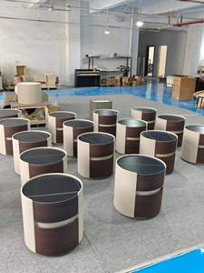 Modern Round <strong>Bedside</strong> <strong>Table</strong> with <strong>Marble</strong> Top and 2 Drawers PU Leather Storage Nightstand for Hotel and Workshop Bedroom Furniture - Product Image 4