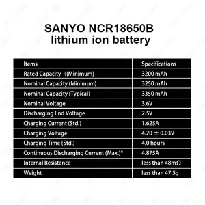 حزمة بطارية ليثيوم أيون 1p NCR18650B عالية الجودة مخصصة للأدوات الكهربائية