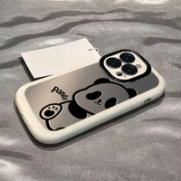 Coque de téléphone antichoc en silicone mat compatible avec 14 Pro/15 Pro Max/14 Plus/16 New Pro, protection de l'objectif, motif panda mignon