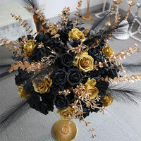 Boule de fleurs artificielle en soie noire avec plumes de rose, centre de table pour mariage, banquet, décoration d'allée d'entrée, salle d'événements