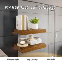 Ensemble de 16 étagères flottantes en bois avec supports invisibles, 2 supports marron rustique, faciles à nettoyer, à fixer au mur pour la cuisine, le salon