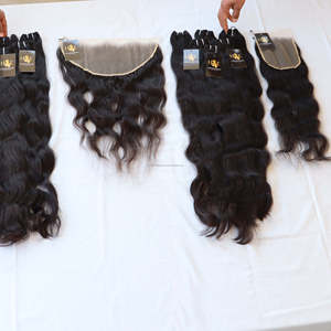 Extensiones de Cabello Natural Ondulado Indio con Cierre, Cabello Virgen Sin Procesar, Venta al Por Mayor, Cabello Indio con Cutícula Alineada - Product Image 2