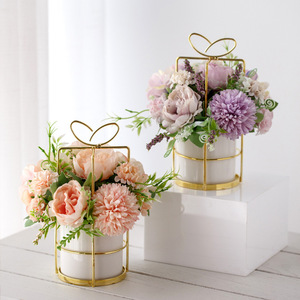 Set de Flores Artificiales Mariposa de Lago Oeste, Flor de Seda, Jarrón de Metal, Decoración de Mesa Estilo Nórdico, 40cm de Altura - Product Image 2