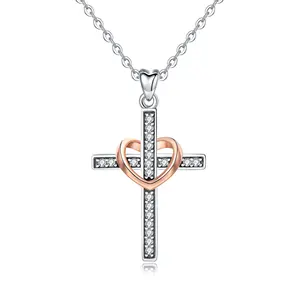 925 sterling silver jewelry women heart cz jesus cross necklace pendant