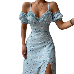 Nouvelles robes sexy ajustées à fleurs et à épaules dénudées pour femmes, mode - Product Image 1