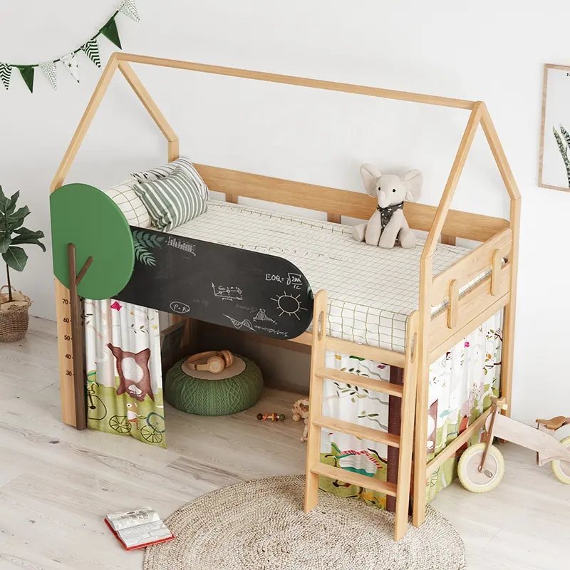 Leaf Cartoon Decoration Different Size Wooden Bunk Bed House Shape Kids Children Bed