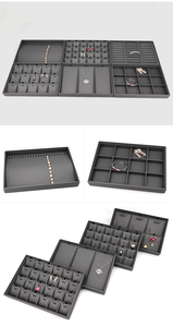 Luxus stapelbare Schmuck Display Tabletts Display <span class=keywords><strong>Ring</strong></span> Ohrringe Armband Halskette Pu Leder Schmuck Tablett