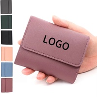 Harga Pabrik Desain Khusus Dompet Wanita Tempat Kartu Pendek Tipis Kulit PU Buatan Tangan Multifungsi Fashion Sederhana Lipat Tiga Hadiah