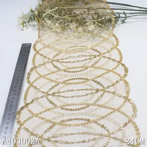 Luxury 24CM Nylon Tulle Gold Thread Lace Trim Bra Accessories Glitter Embroidery Lace For Women Dress