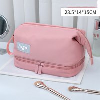 Tas Kosmetik Besar Tahan Air Portabel untuk Perjalanan Bisnis, Pemisah Basah Kering Bergaris Nilon, Tas Makeup Berkualitas Tinggi