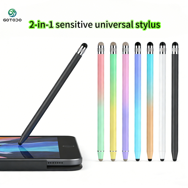 2-in-1 Universal Active Capacitive Stylus Pen Android/iPad/iOS Touch Screens Replaceable Nib Plastic No Charging Gotodo