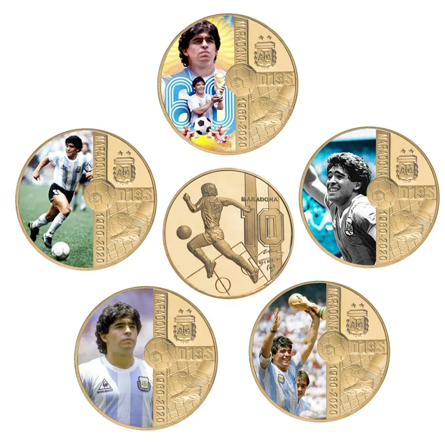 Argentina Soccer player Gold Plated Coin1960-2020 RIP Diego Maradona Football star Challenge Coins Souvenir Gift for Home decor