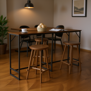 Table de bar rectangulaire en bois avec pieds en métal, design industriel, table à manger moderne pour la maison, structure stable pour 4 personnes - Product Image 2