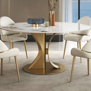 Ensembles de <span class=keywords><strong>table</strong></span> à manger ronds en marbre de luxe <span class=keywords><strong>Table</strong></span> pivotante en acier inoxydable doré avec chaises pour la maison salle à manger Restaurant - Product Image 4