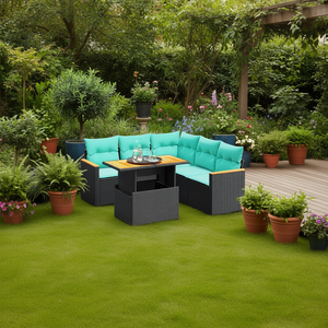 Set di divani da giardino in polyrattan nero da 6 pezzi con cuscini, mobili da giardino per esterni, design contemporaneo - Product Image 2