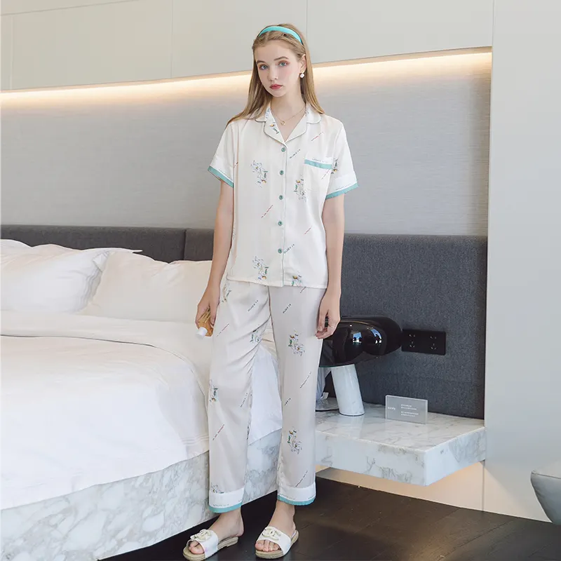 Oem Women Custom Plus Size Women's Casual Sleepwear House Pajamas Set Nightwear for Ladies