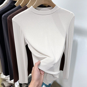 Women Stand Collar Long Sleeve Base Shirt Solid Color Slim Fit Autumn Winter Warm Top Mustard Black Coffee Olive Green Yellow - Product Image 3