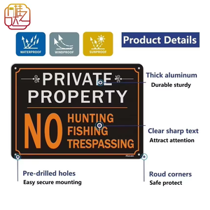 Segnale Riflettente Impermeabile per il <span class=keywords><strong>Traffico</strong></span>: Proibito la Caccia, la Pesca e l'Ingresso - Cartello di Avvertimento per Fattorie e Terreni in Lamiera di Alluminio Resistente alle Intemperie - Product Image 3