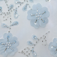 Tissu en dentelle brodée de perles florales roses, maille en tulle, textile pour robe et vêtements de mariage