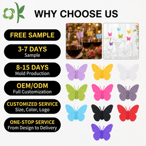 Marqueur en silicone OKSILICONE Mini Papillon avec ventouse pour gobelets, étiquettes de verres, breloques de <span class=keywords><strong>vin</strong></span> pour fêtes, marqueur universel - Product Image 1