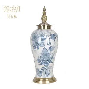 Exquisite moderne Luxus chinesische Dekorationen Keramik Großhandel große blaue und weiße Ingwer Keramik glas
