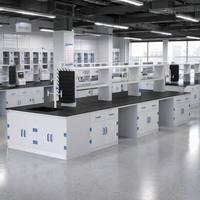 Table de laboratoire SCEELAB en PP résistant aux produits chimiques, plan de travail central avec évier, robinet et option de support pour réactifs pour mobilier de laboratoire