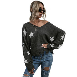 โรงงานขายส่งคอวีแขนยาวพู่ด้อยเสื้อสวมหัวผู้หญิงเสื้อกันหนาวดาว - Product Image 6