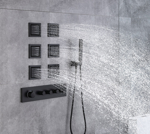 Modern High Pressure Thermostatic Wall <strong>Shower</strong> Faucet Set Black Rainfall <strong>Shower</strong> <strong>System</strong> with Body Jets Bathroom Faucet Accessories - Product Image 2