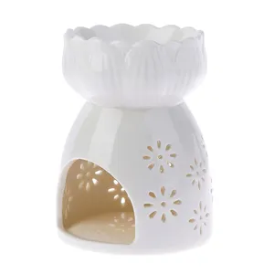 Wholesale White Lotus Porcelain Essential Oil Burner Tealight Candle Aroma Ceramic Oil Melt Burner