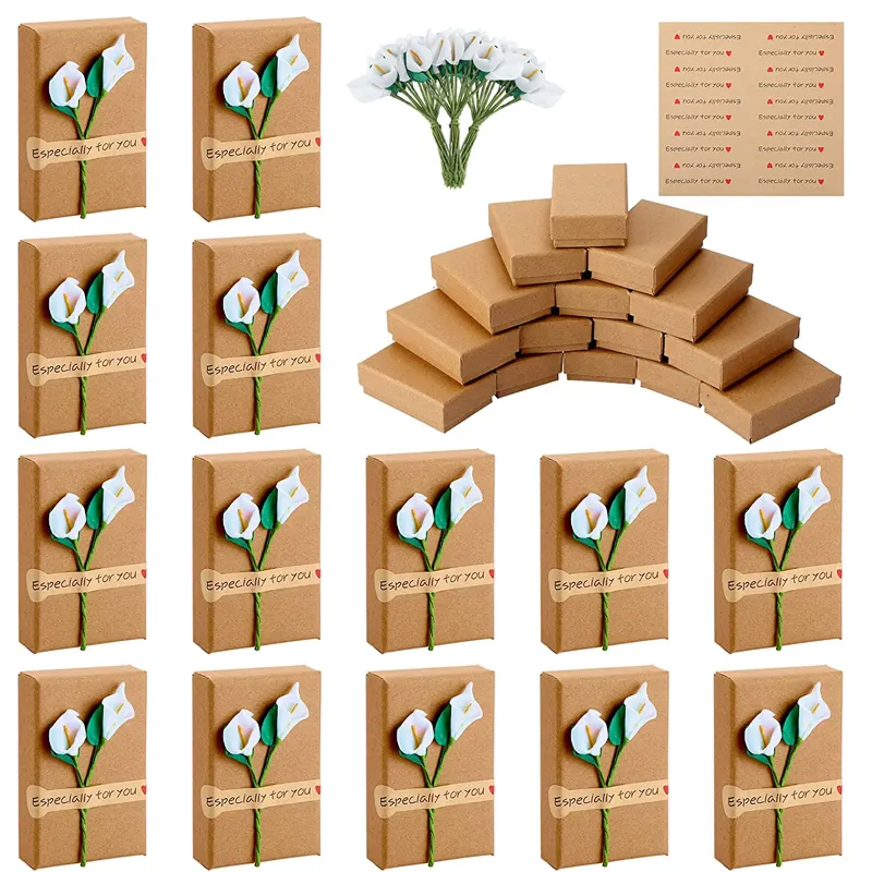 Caixa de presente papel Kraft com cânhamo corda lírio decoração Luxo Gift Box Embalagem Obrigado cartão por acompanhar presentes