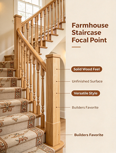 Poteau d'escalier carré en bois massif style ferme, surface brute, durable - Product Image 1