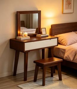 Premium Two-tone Solid Wood Dressing <b>Table</b> With <b>Mirror</b> & Stool Drawer Storage Bedroom Makeup <b>Vanity</b> - Product Image 6