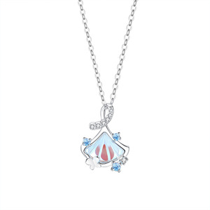 Collier en Argent Sterling S925 avec Zircon Irisé en Forme de Petit Éventail, Chaîne de Clavicule Exquise pour Femme, Style Niche Rêveur Forêt - Product Image 1
